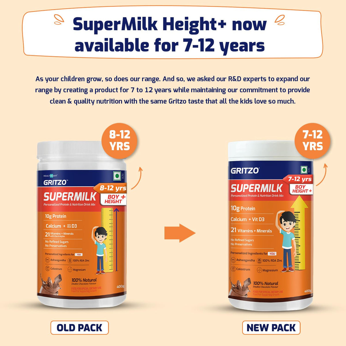 Gritzo SuperMilk Genius+ Health Drink for 7-12 Yr Boys - Double Chocolate | Grocsy