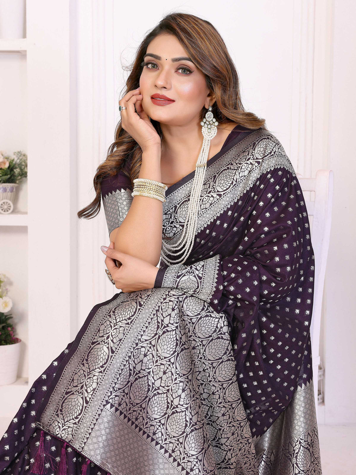 Aastha Fashion Purple Georgette Silk Zari Weaving Saree | Grocsy
