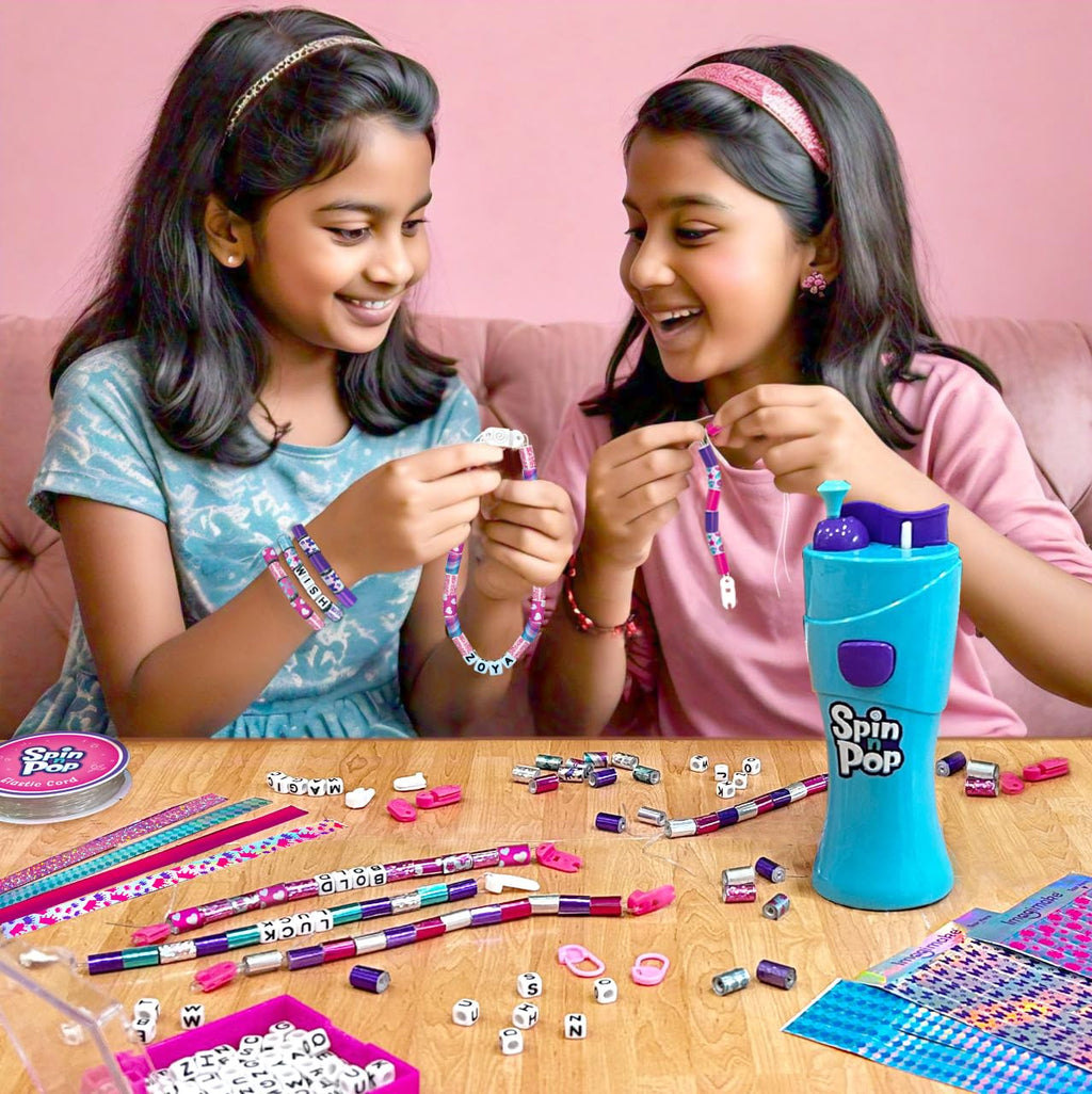 Imagimake Spin n Pop : DIY Bracelets Braids & More | Patented Electric Bracelet Maker | DIY Craft Kits for Girls Ages 8-13 | Create 25+ Accessories for Girls 10-12 | Teenage Girl Gift Ideas | Grocsy