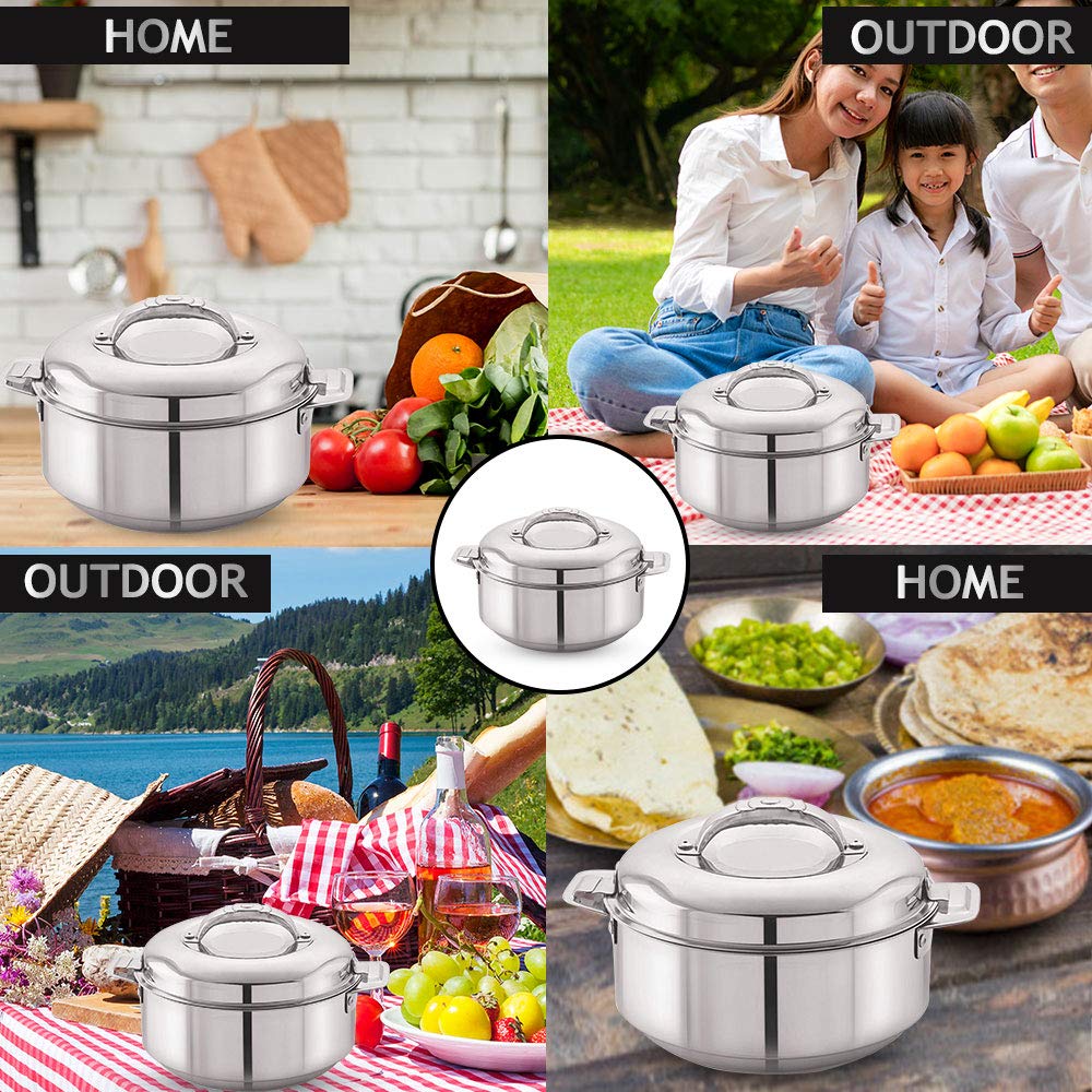 CELLO Maxima Insulated Casserole Hot Pot For Kitchen 1350ml, Silver | Grocsy