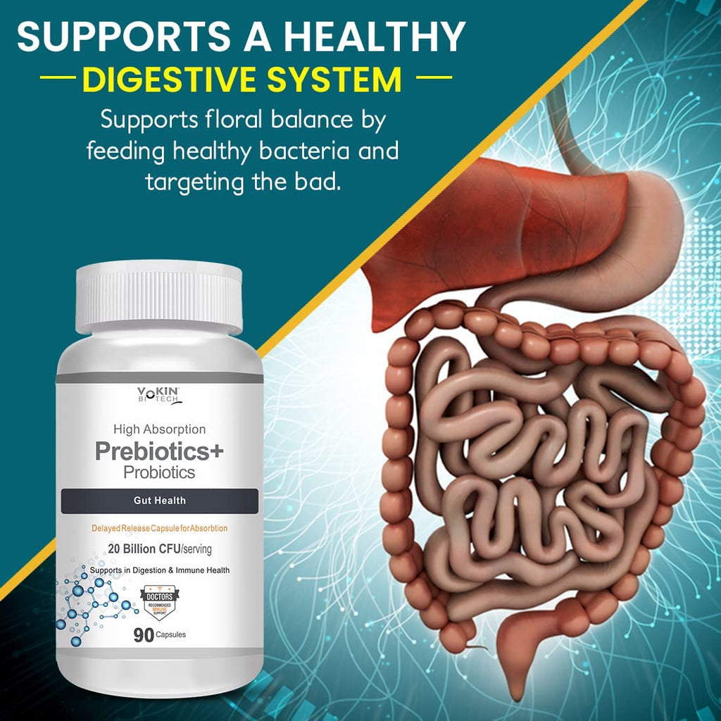 Vokin Biotech Prebiotics + Probiotics 20 Billion Cfu Supplement with Delayed-Release Capsules for Temperature Stable, Digestion and Immune Health | Grocsy