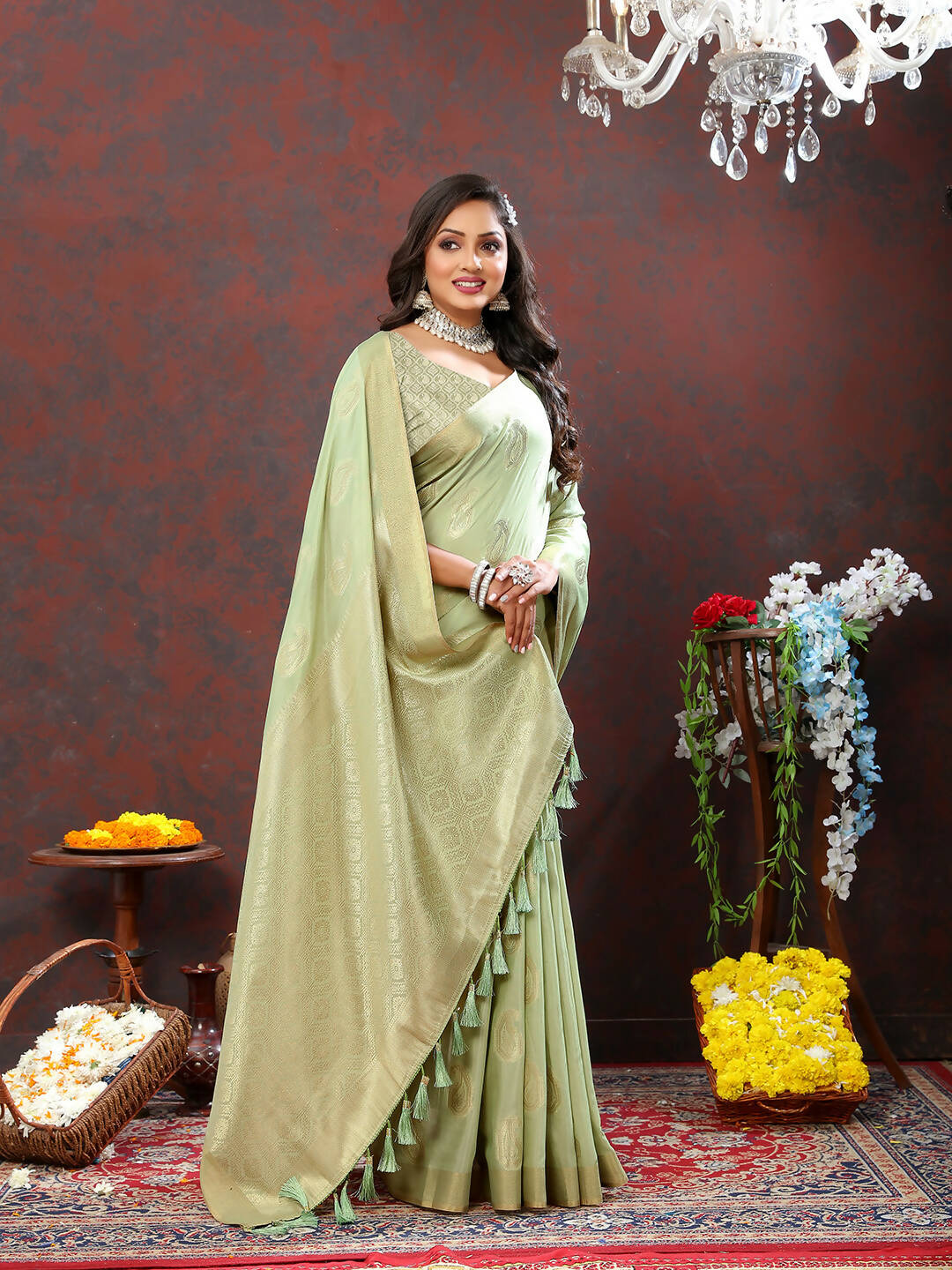 Lorenvalley Fashion Seagreen Cotton Woven Design with Zari Weaving Design Saree | Grocsy