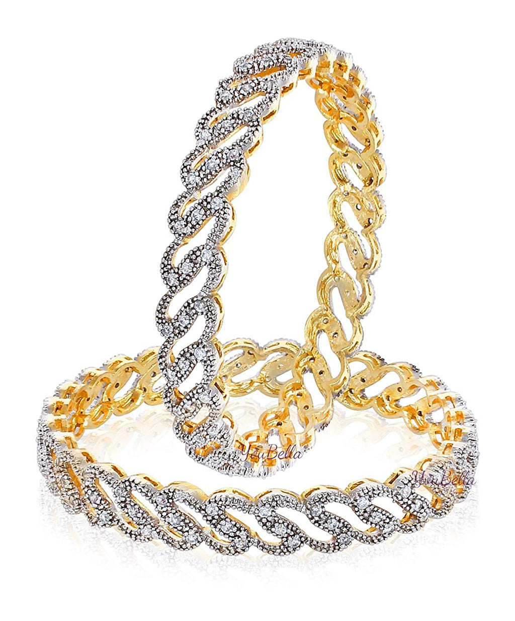 Gold-Polished Alloy Chand Tara American Diamond Studded Bangle Set - The Pari