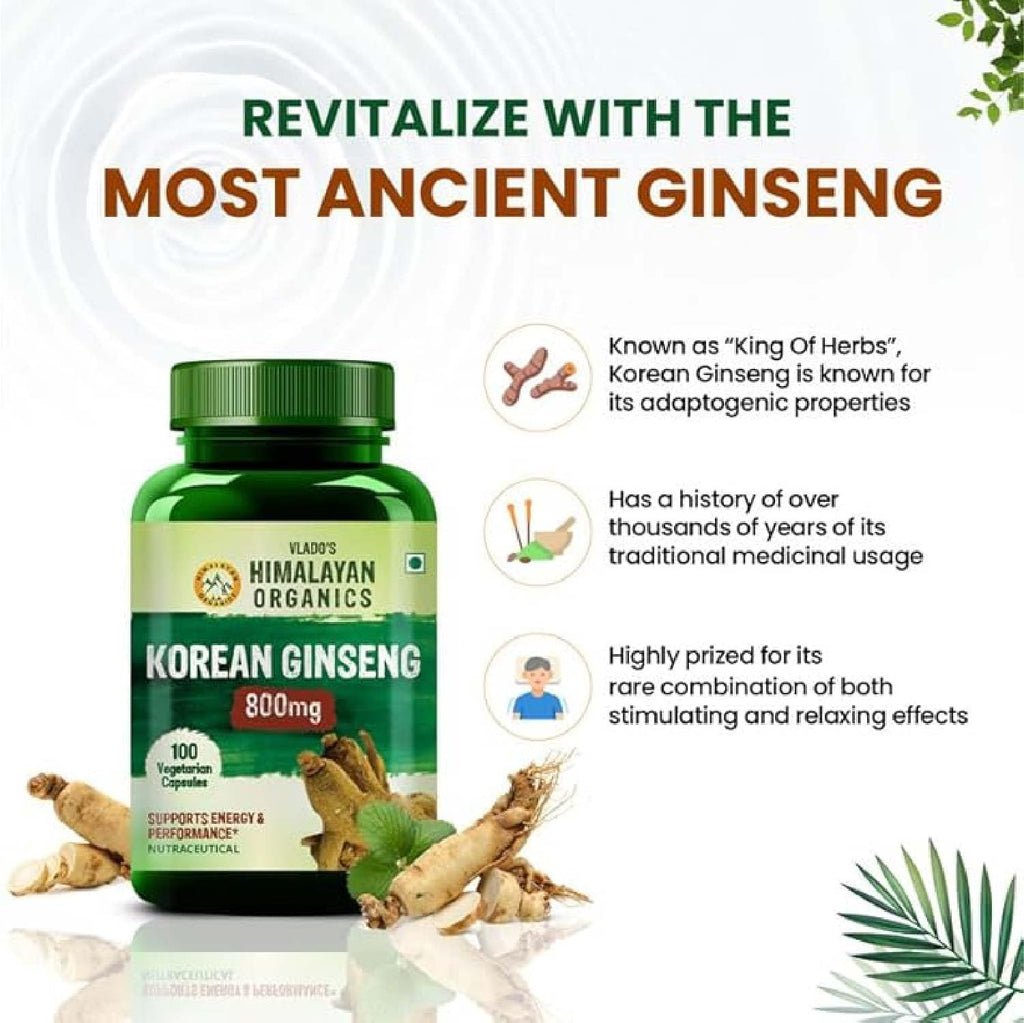 Himalayan Organics Korean Ginseng 800 mg Vegetarian Capsules | Grocsy