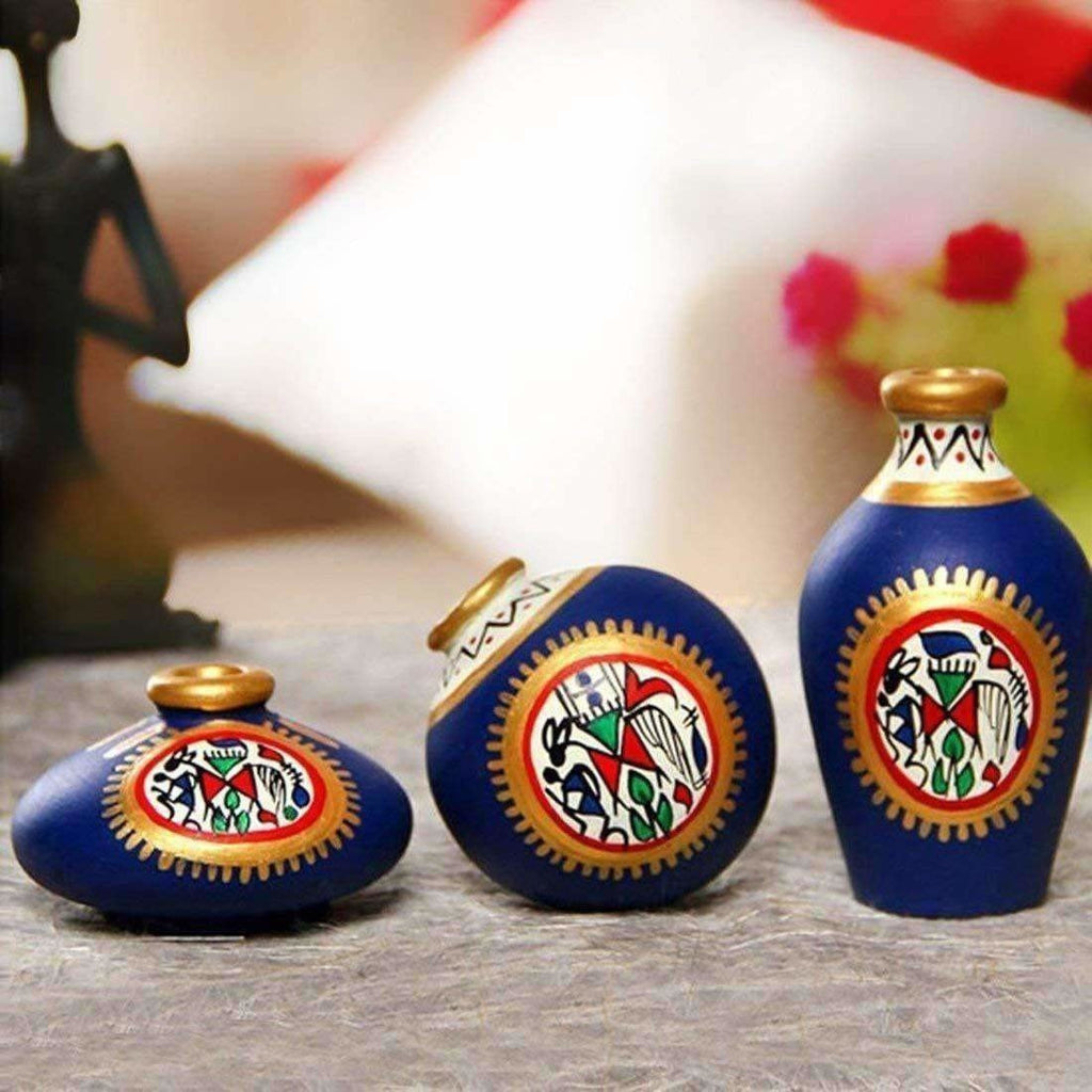 Hand-Painted Home Decorative Miniature Small Pots Set ( Set of 3 Mini Pots) | Grocsy