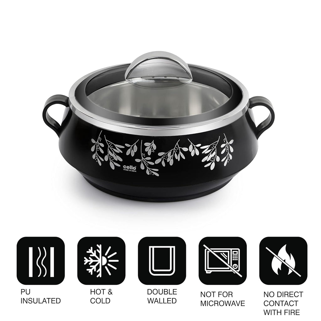 CELLO Glitter Casserole with Inner Steel 3 Unit, Black | Grocsy