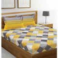 Cotton Double Bedsheet with 2 Pillow Covers - Yellow and Grey | Grocsy