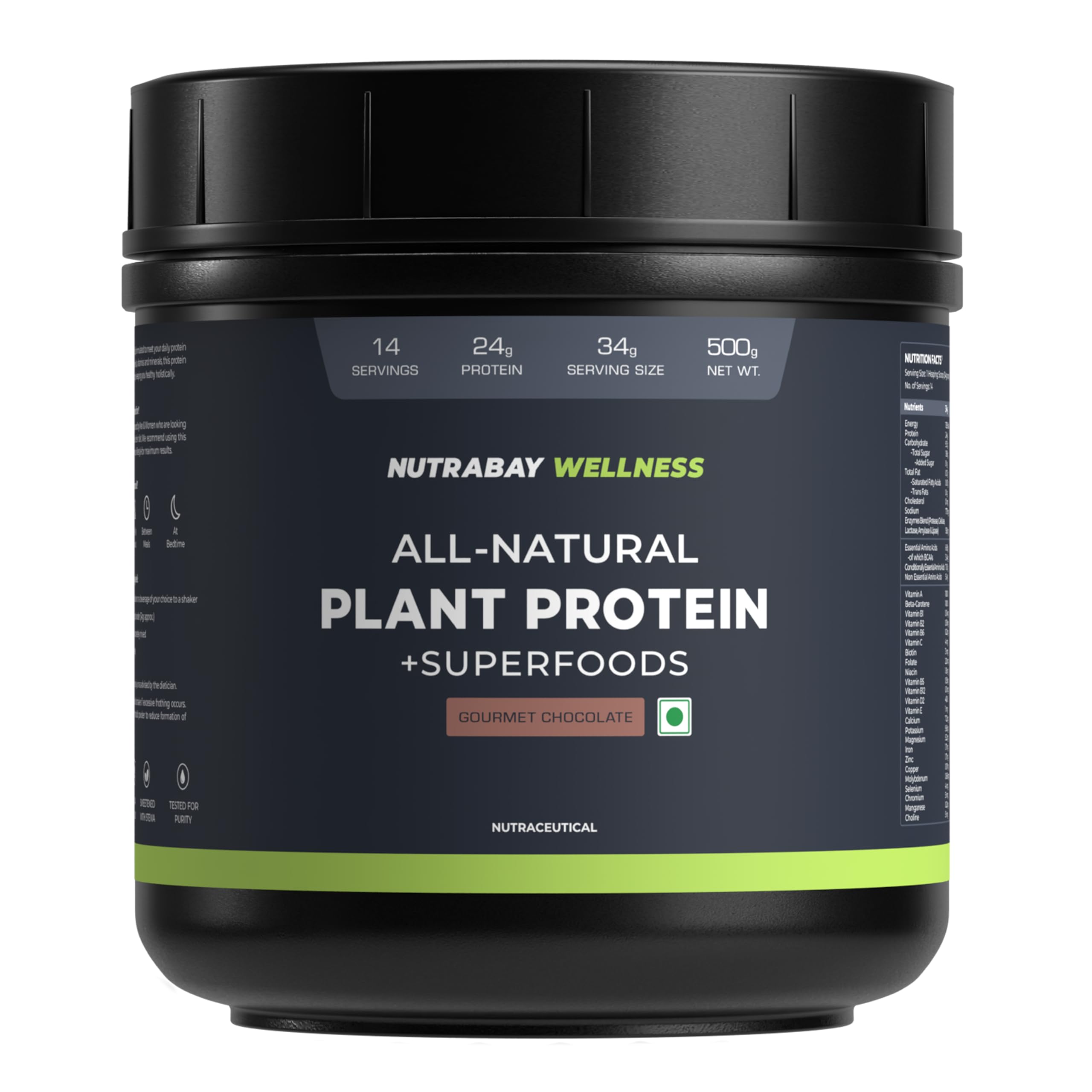Nutrabay Wellness All Natural Plant Protein +Superfoods Powder - Gourmet Chocolate | Grocsy