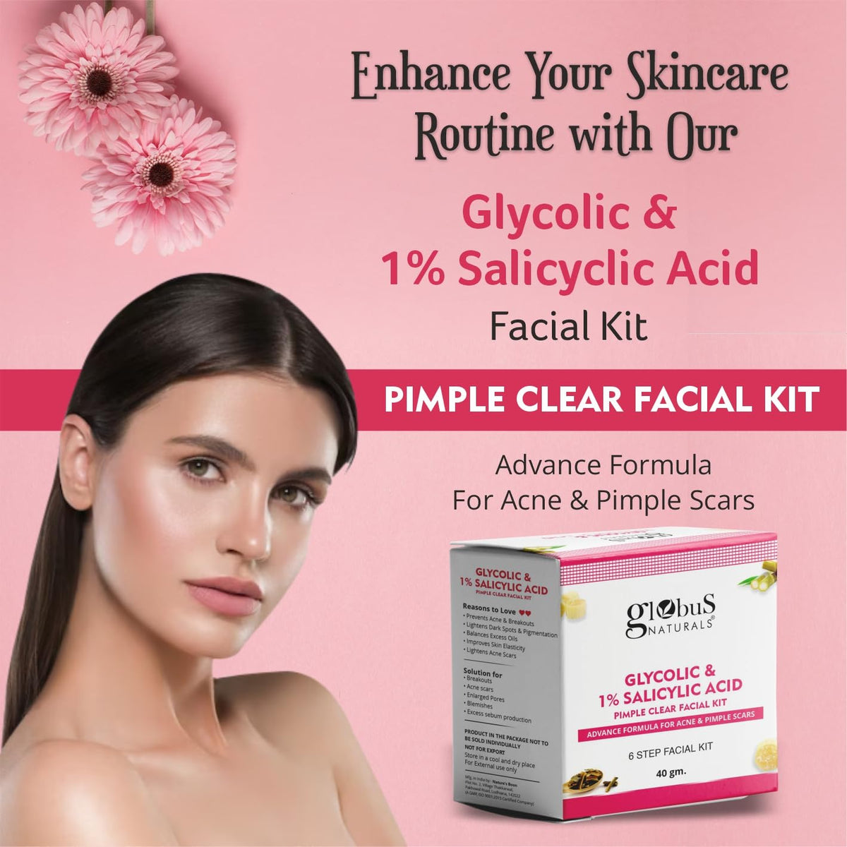 Globus Naturals Anti Acne Glycolic & Salicylic Acid 6 Step Facial Kit | Grocsy