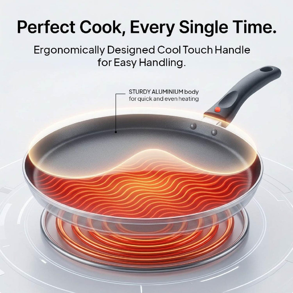 CELLO Aluminium Non-Stick Induction Base Dosa Tawa with Detachable Bakelite Handle 28 CM Black | Grocsy
