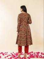 Yufta Brown Cotton Angrakha Style Kurta With Dobby Dupatta Set | Grocsy