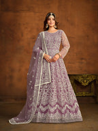 Anaita Lavender Embroidered Net Anarkali Suit | Grocsy