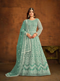 Anaita Sky Blue Embroidered Net Anarkali Suit | Grocsy