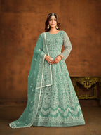 Anaita Sky Blue Embroidered Net Anarkali Suit | Grocsy