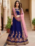 Tulsi Art Fabulous Navy Blue Embroidered Silk Festival Wear Lehenga Choli | Grocsy