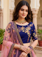 Tulsi Art Fabulous Navy Blue Embroidered Silk Festival Wear Lehenga Choli | Grocsy