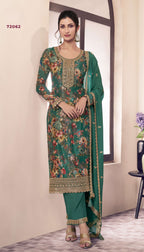 Anaita Green Chinon Digital Print Sequence Embroidered Salwar Suit | Grocsy