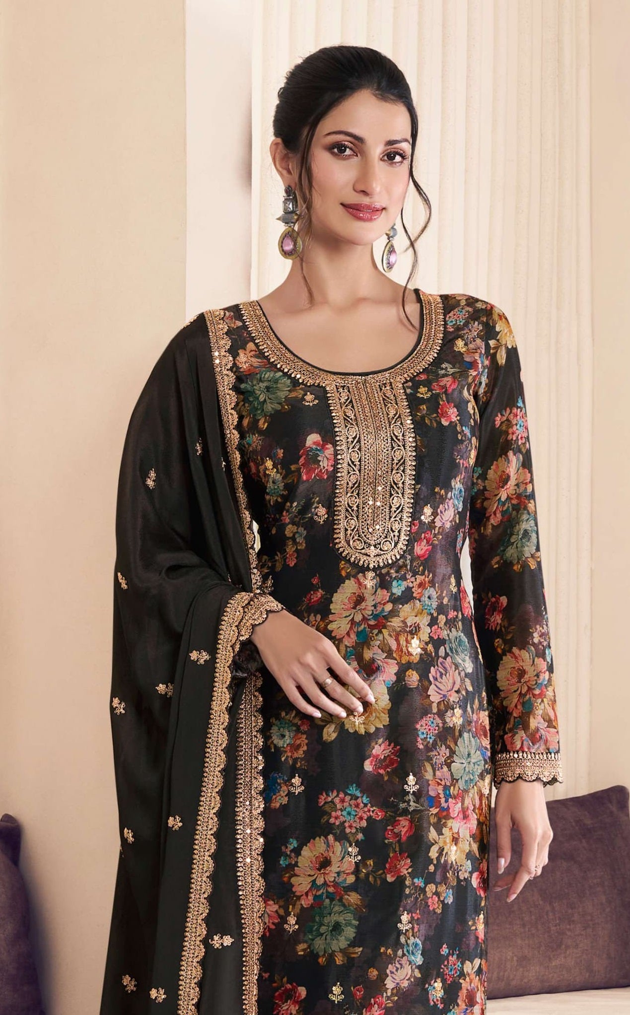 Anaita Black Chinon Digital Print Sequence Embroidered Salwar Suit | Grocsy