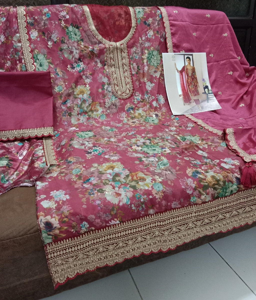 Anaita Pink Chinon Digital Print Sequence Embroidered Salwar Suit | Grocsy