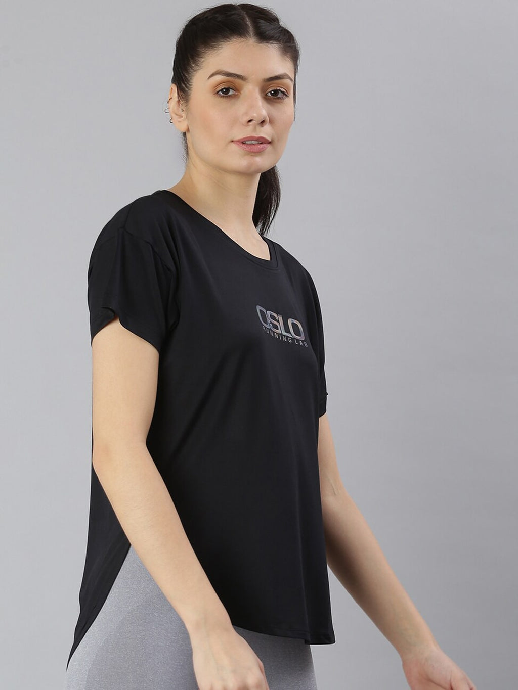 MKH Women Black Typography Extended Sleeves Dri-FIT Sports T-shirt | Grocsy