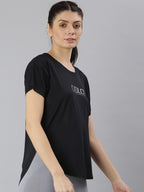 MKH Women Black Typography Extended Sleeves Dri-FIT Sports T-shirt | Grocsy