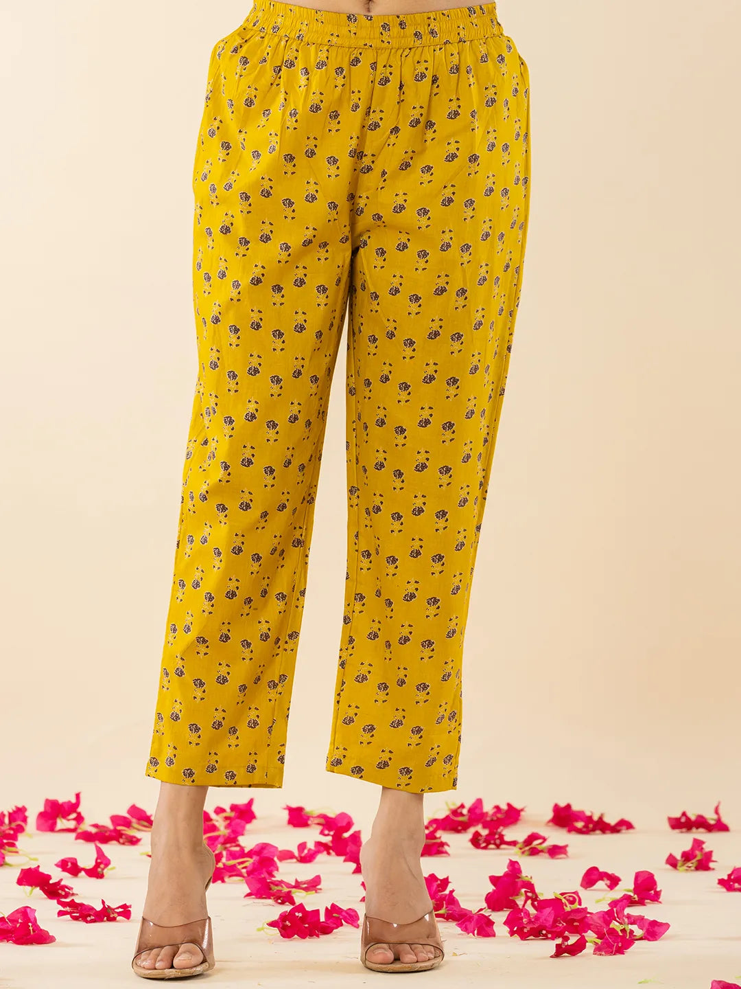Yufta Mustard Cotton Embroidered Anarkali Kurta Dupatta Set | Grocsy