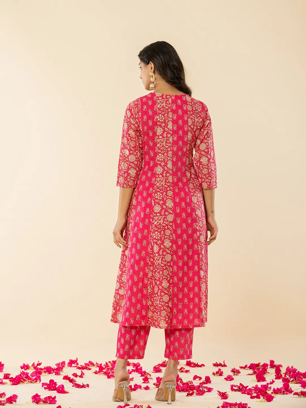 Yufta Pink Cotton Embroidered Anarkali Kurta Dupatta Set | Grocsy