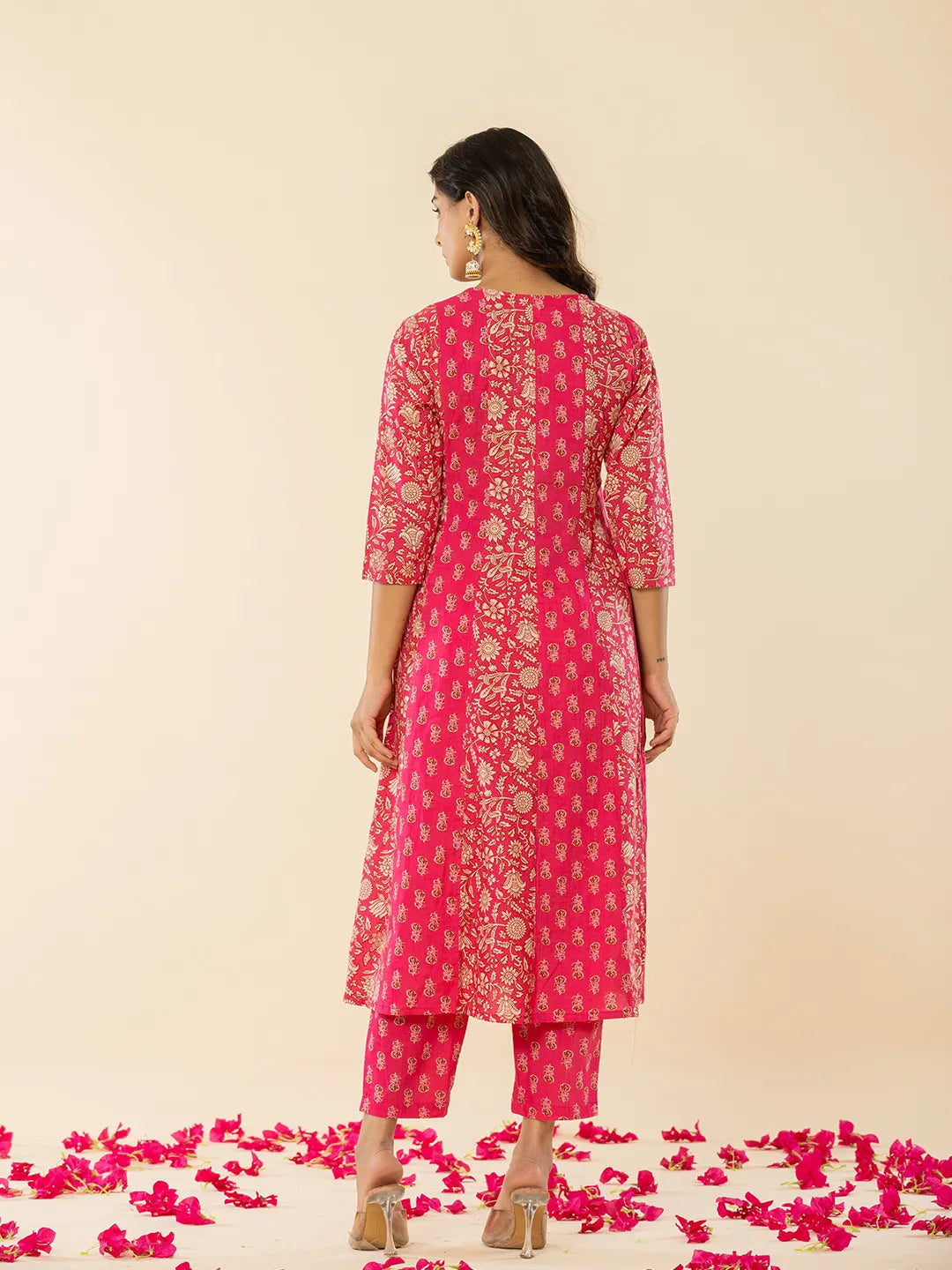 Yufta Pink Cotton Embroidered Anarkali Kurta Dupatta Set | Grocsy