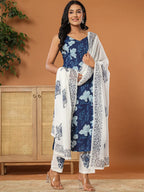 Yufta Cotton Strappy Block Print Kurta Dupatta Set | Grocsy
