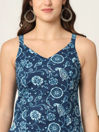 Yufta Blue Cotton Strappy Block Print Kurta Dupatta Set | Grocsy