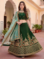 Tulsi Art Graceful Green Thread Embroidered Silk Wedding Wear Lehenga Choli | Grocsy