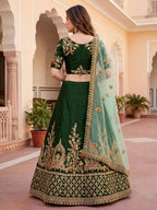 Tulsi Art Graceful Green Thread Embroidered Silk Wedding Wear Lehenga Choli | Grocsy