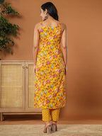 Yufta Mustard Cotton Sleeveless Kurta Dupatta Set | Grocsy