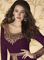 Vegaa Fashion Wine Georgette Embroidered Anarkali Suit | Grocsy