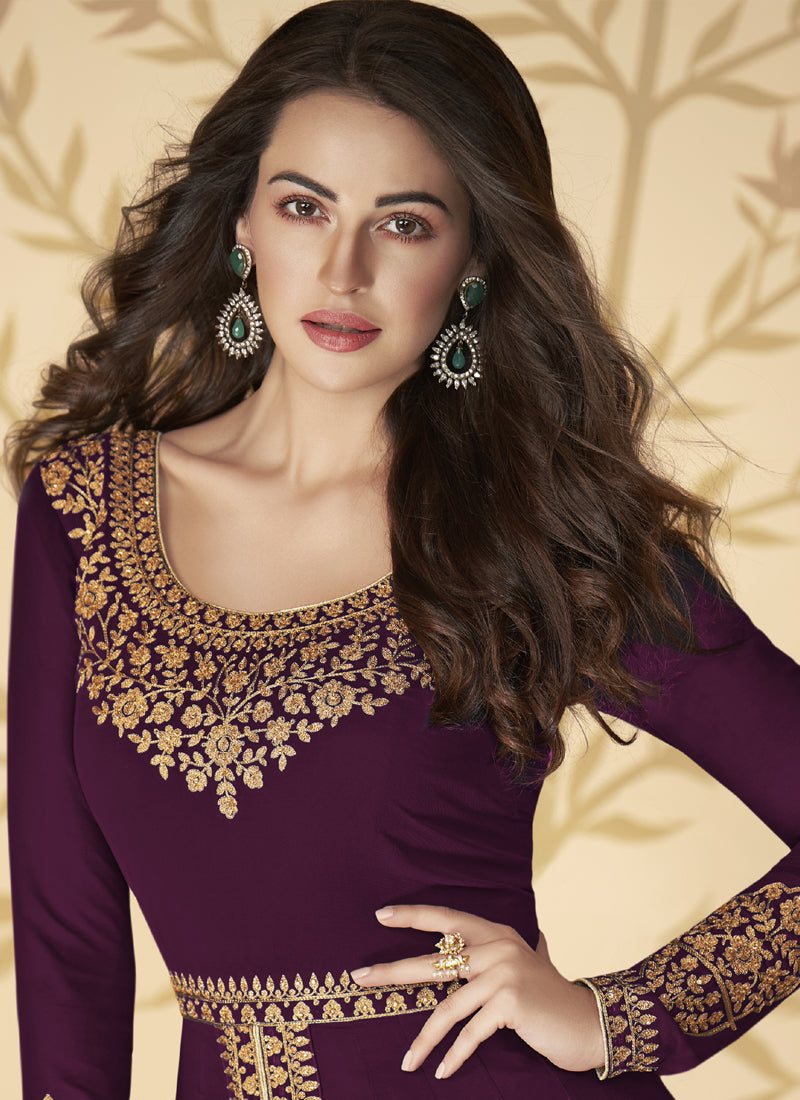 Vegaa Fashion Wine Georgette Embroidered Anarkali Suit | Grocsy