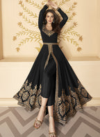 Vegaa Fashion Black Georgette Embroidered Anarkali Suit | Grocsy