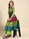 Sangria Women Green Dyed Tiered Kurta with Palazzos | Grocsy