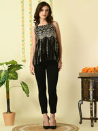 Myshka Women's Black Embroidered Party Fusion Top | Grocsy