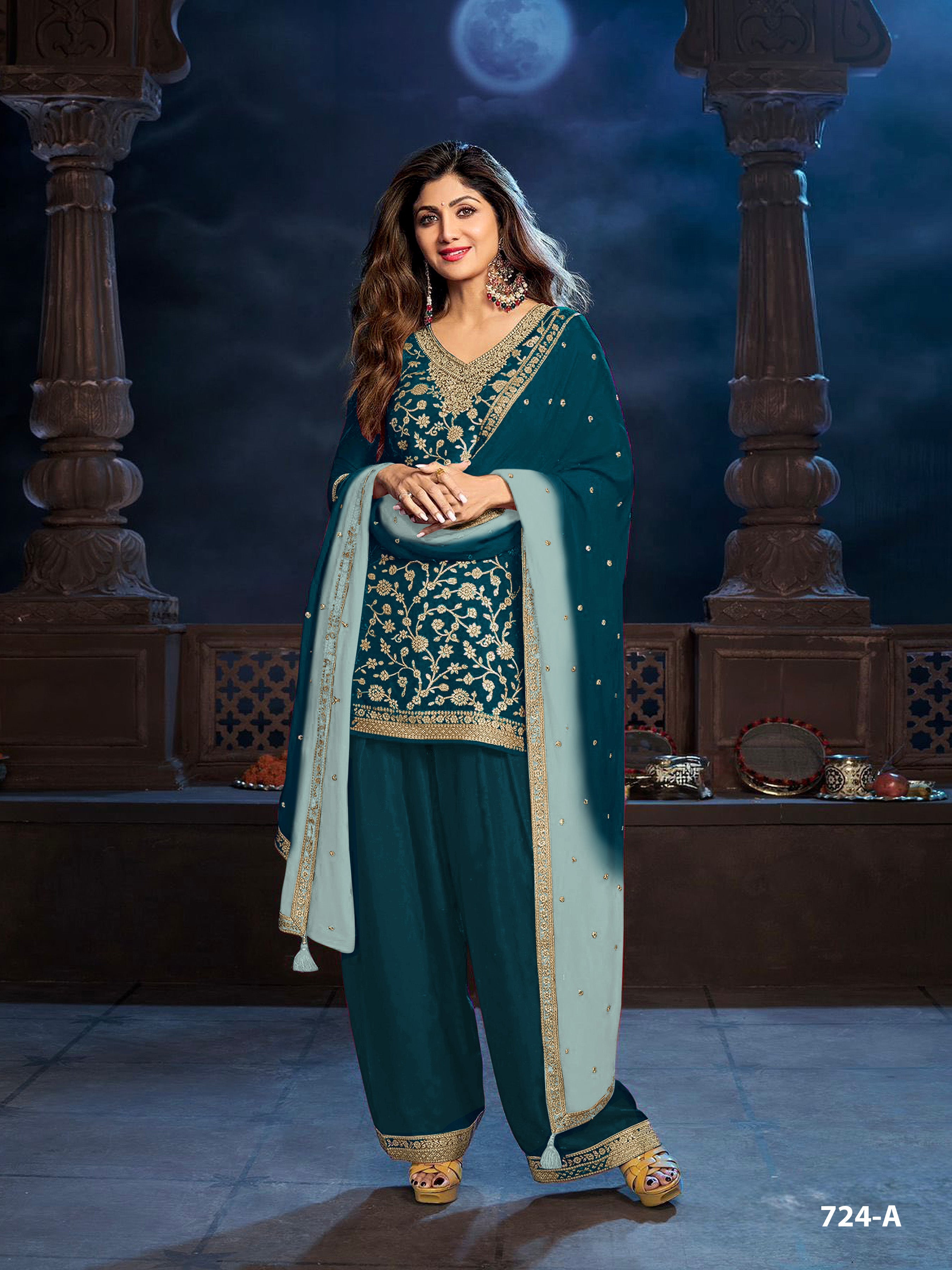 Anaita Teal Silk Farshi Salwar Suit With Codding Dori & Sequence Work | Grocsy