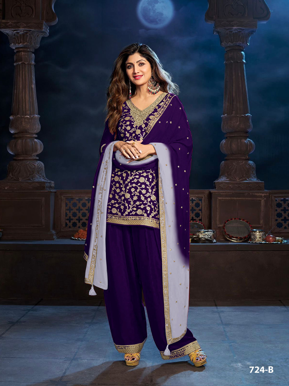 Anaita Purple Silk Farshi Salwar Suit With Codding Dori & Sequence Work | Grocsy
