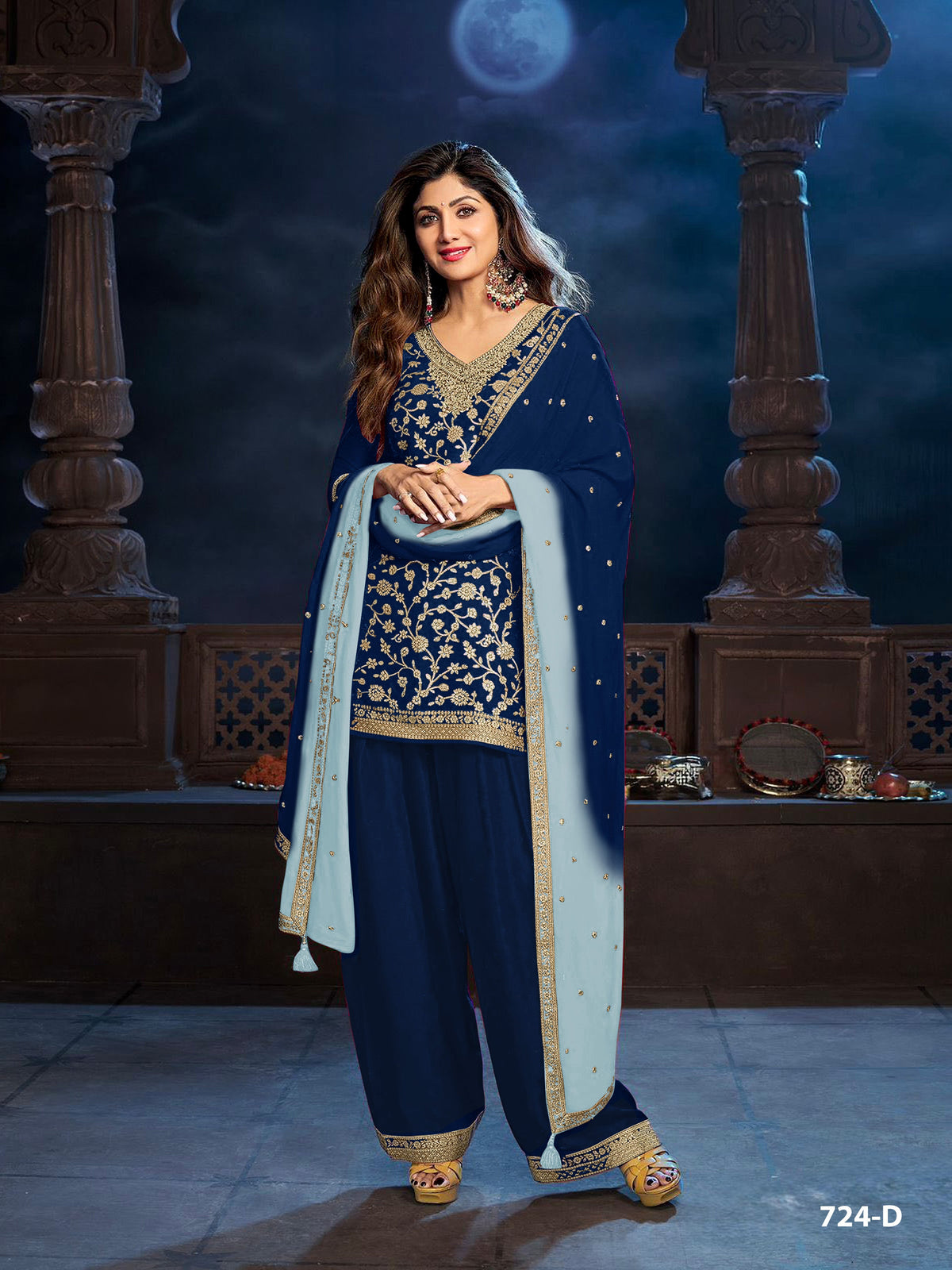 Anaita Navy Blue Silk Farshi Salwar Suit With Codding Dori & Sequence Work | Grocsy