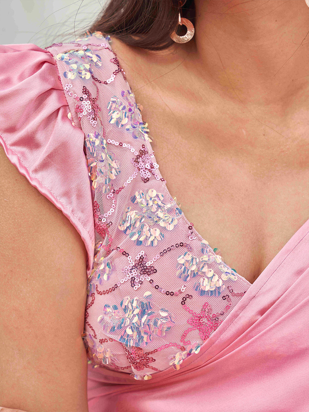 Tikhi Imli Sequinned Satin Ready to Wear Saree | Grocsy