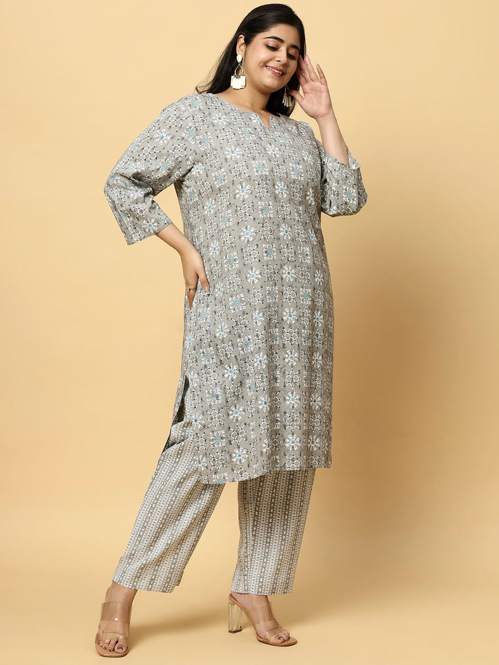 Sztori Plus Size Ethnic Motifs Printed Pure Cotton Kurta & Trouser | Grocsy