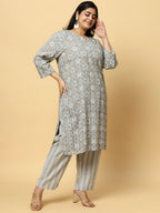 Sztori Plus Size Ethnic Motifs Printed Pure Cotton Kurta & Trouser | Grocsy