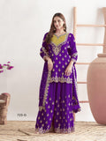 Anaita Violet Chinon Suit With Embroidered Sequins & Mirror Work | Grocsy