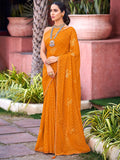 Saree Mall Floral Printed Embellished Pure Georgette Saree | Grocsy