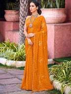 Saree Mall Floral Printed Embellished Pure Georgette Saree | Grocsy