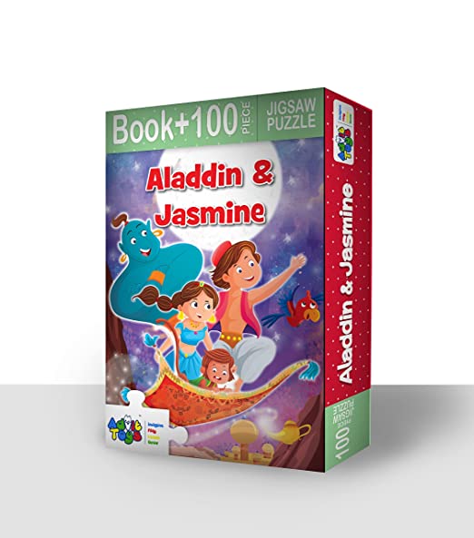Advit Toys Aladdin & Jasmine Jigsaw Puzzle/Kids Having Fun with This Puzzle and Brain Boost with Solve it | Story Theme Puzzle for Kids & Toddlers 4+ Years (100 Pieces + 32 Page Book) | Grocsy