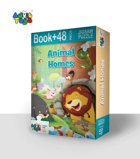 Advit Toys Animal Homes- Jigsaw Puzzle | Animal Habitat Learning Puzzle for Kids (48 Pieces + Educational Fun Fact Book) | Grocsy