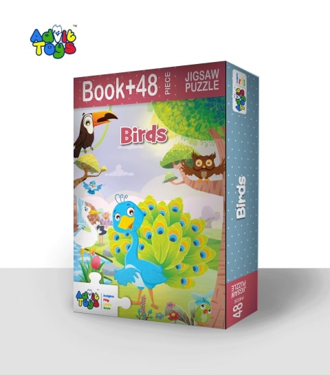 Advit Toys - Birds Jigsaw Puzzle | Educational Bird Puzzle with Realistic Illustrations (48 Pieces + Educational Fun Fact Book) | Grocsy